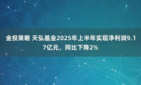 金投策略 天弘基金2025年上半年实现净利润9.17亿元，同比下降2%